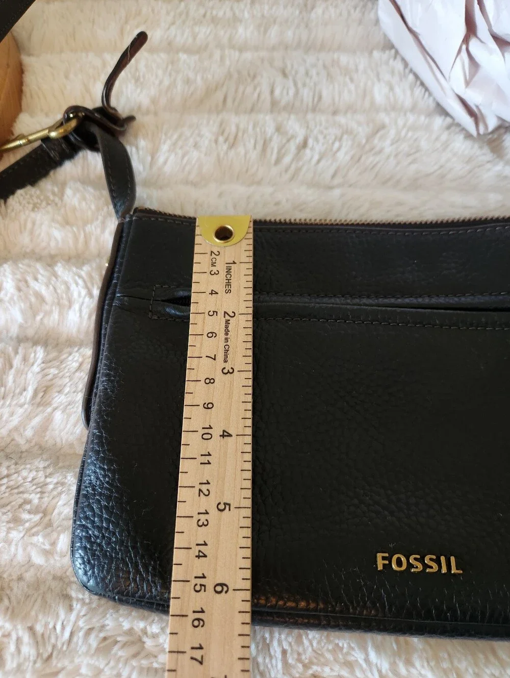 FOSSIL Black Pebbled Leather Crossbody/Shoulder Purse Adjustable Leather Strap